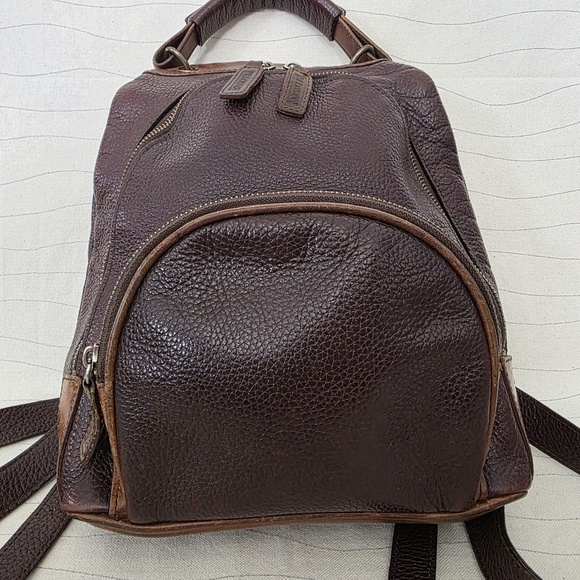 M London Womens Two Toned Brown Pebbled Leather Full Zip Backpack Handbag Purse - Picture 3 of 10